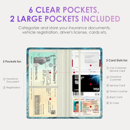 Car Registration and Insurance Holder，Colour Patterns Men Women Car License Document Registration and Insurance Card Holder - color: Blue Ocean