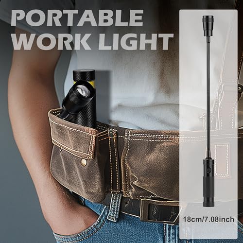 Favorlite 500 Lumen Magnetic Work Light | Zoomable Gooseneck Flashlight, 11" Flexible Neck, 1.14" Slim Head, 3 AAA Batteries Included