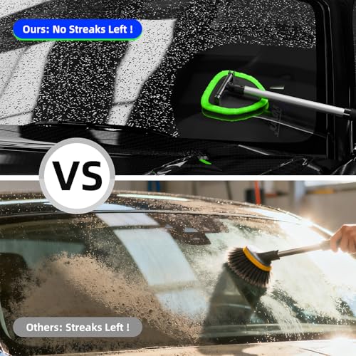 Windshield Cleaner Tool with Extendable Aluminum Handle (Up to 19.7"), Streak-Free Auto Glass Cleaning Kit with 4 Thick Microfiber Pads & Spray Bottle, Inside Window Defogger Accessories - color: Green