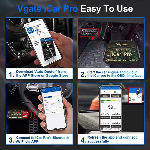 Vgate iCar Pro Bluetooth 4.0 OBD2 Code Reader OBDII Fault Diagnostic Tool Compatible Car Adapter Check Engine Light for iOS, iPhone, Android and Windows