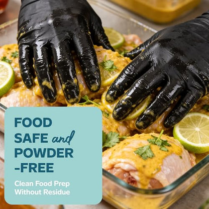 GUSTO Black Nitrile Gloves - Disposable Heavy Duty 6 Mil | Latex-Free, Powder-Free, Textured Fingertips, Food Safe, Flexible Fit, Cooking, Cleaning, Mechanics & Salon - size: X-Large