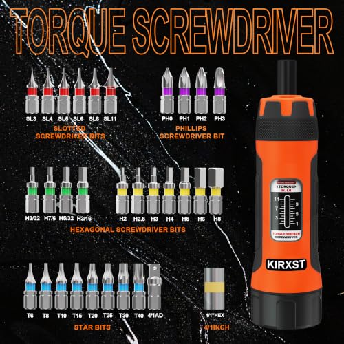31 PCS 1/4" Drive Torque Screwdriver, 1-11 Inch Pounds Torque Screwdriver Set with S2 Bits and Socket Adapter for Maintenance, Screwdriver Set for Tools, Bike Repairing and Mounting - size: 1-11inch.S