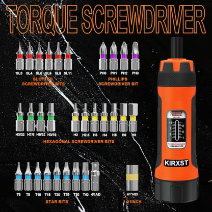 31 PCS 1/4" Drive Torque Screwdriver, 1-11 Inch Pounds Torque Screwdriver Set with S2 Bits and Socket Adapter for Maintenance, Screwdriver Set for Tools, Bike Repairing and Mounting - size: 1-11inch.S