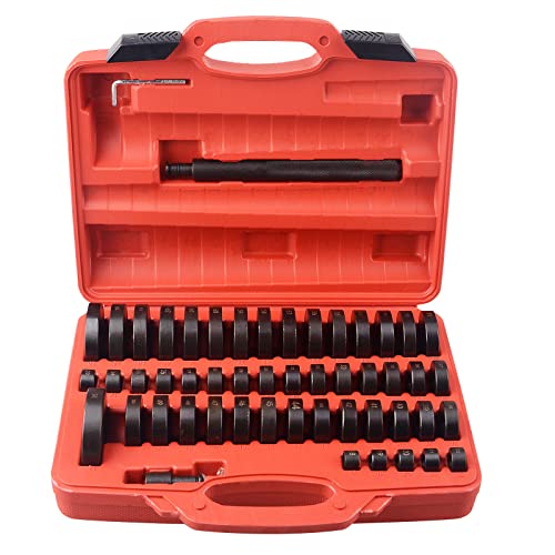 DAYUAN 52 in 1 Custom Bushing Driver Set, Bush Removal Puller Bearing Press | Transmission Bushing Driver Set，Wheel Bearing, Race & Seal Installer, 50 Interchangeable Discs, Carbon Steel, Red Case