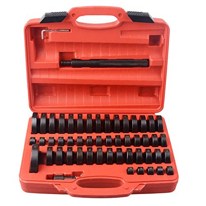 DAYUAN 52 in 1 Custom Bushing Driver Set, Bush Removal Puller Bearing Press | Transmission Bushing Driver Set，Wheel Bearing, Race & Seal Installer, 50 Interchangeable Discs, Carbon Steel, Red Case