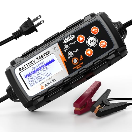 ANCEL BT521 12V Smart Battery Charger and Tester, 5A Lead-Acid Battery Maintainer with Health Test, Cranking Test, Charging System Test, Pulse Desulfator for Car RV Boat Motorcycle Lawn Mower