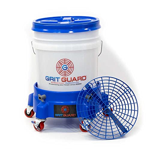 Grit Guard 5 Gallon Washing System | Includes 5 Gallon Bucket, Grit Guard, Bucket Dolly, and Gamma Seal Lid | for Car Wash and Detailing | Blue - Made in the USA - color: Blue