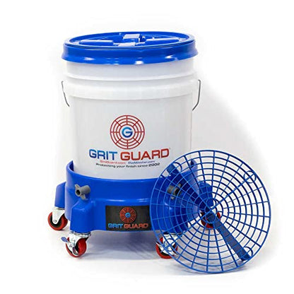 Grit Guard 5 Gallon Washing System | Includes 5 Gallon Bucket, Grit Guard, Bucket Dolly, and Gamma Seal Lid | for Car Wash and Detailing | Blue - Made in the USA - color: Blue