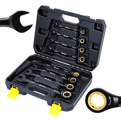 8PCS Metric Ratcheting Wrench Set, 72-Tooth Combination Wrench Set, 8-19mm | 5-Degree Swing Arc for Tight Spaces,CR-V Steel, Rust-Resistant Black Finish with Storage Organizer - size: Metric