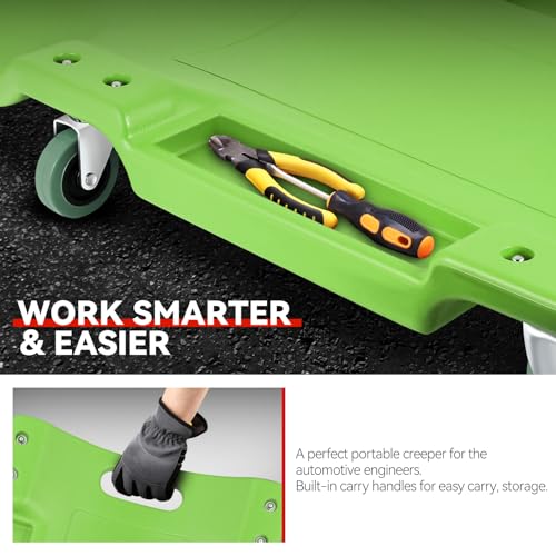 Auto Dynasty 40 Inches Mechanic Creeper, Automotive Garage Repair Low Profile Under Car Rolling Creeper with Padded Headrest, Plastic, Green - color: Green, size: 40" L
