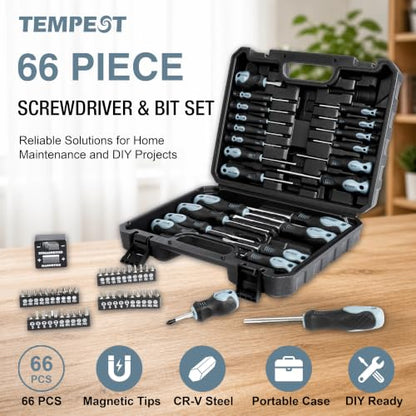 TEMPEST 66-Piece Magnetic Screwdriver Set, Household Tool Kit with CR-V Steel, Precision & Full-Size Drivers, Magnetizer & Demagnetizer, Durable Storage Case for DIY Repairs, Furniture & Appliances
