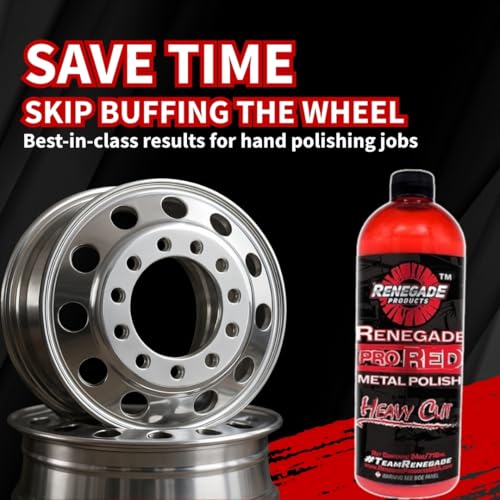Renegade Products Wheel Window Polishing Bundle – Pro Red Liquid Metal Polish with 1/8" Foam Polishing Cones & Barrels – Drill Attachment Kit for Aluminum & Stainless Steel for Wheels & Tight Spaces