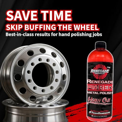 Renegade Products Wheel Window Polishing Bundle – Pro Red Liquid Metal Polish with 1/8" Foam Polishing Cones & Barrels – Drill Attachment Kit for Aluminum & Stainless Steel for Wheels & Tight Spaces