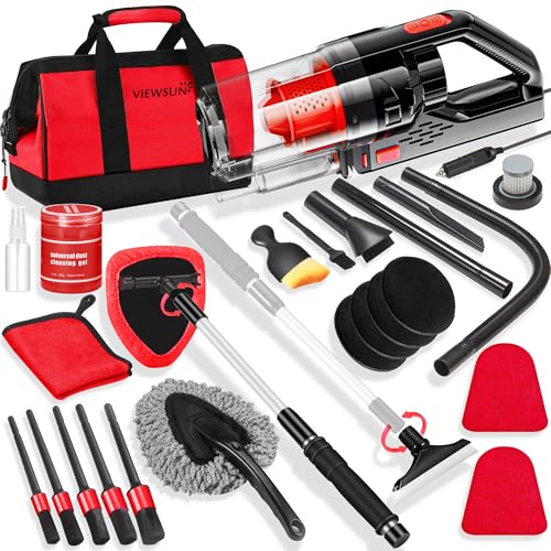 17PCS Car Cleaning Kit, Red Car Interior Detailing Kit with High Power Handheld Vacuum, Detailing Brush Set, Windshield Cleaner, Cleaning Gel, Complete Auto Accessories for Women Girls Gift - color: Red, size: 17PCS