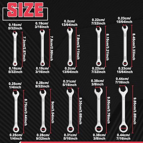 10PCS Super-Thin Mini Wrench Set Standard SAE 5/32"-7/16" Ultra-Slim Ignition Wrenches Open End and Box End Combination Wrench Set for Tight Spaces, Circle Ring, Gate Clip in Pouch - size: Ultra-Thin SAE