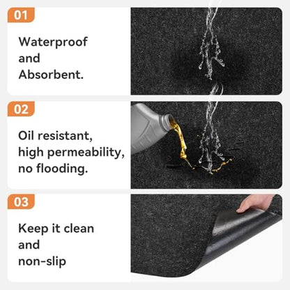 Oil Spill Mat 60" x 72", Absorbent Garage Floor Mat for Under Car, Waterproof Oil Pad, Reusable Washable Durable Maintenance Mat, Protects Garage Driveway Workshop from Spills and Stains, Black