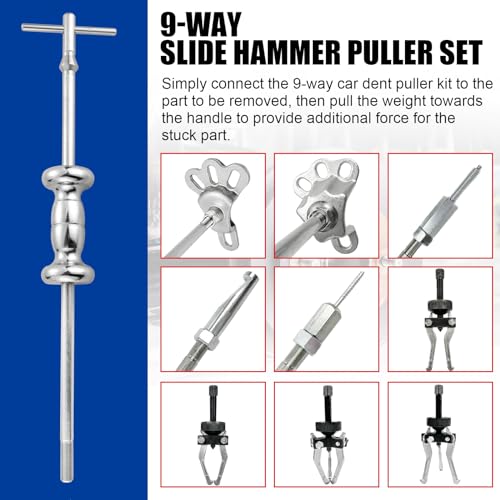 NYXOVA 19PCS Slide Hammer Puller Set, 9-Way Axle Bearing Puller Remover Kit, Rear Wheel Axle Bearing Remover & Dent Hub Gear Puller Tool