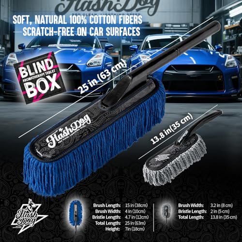Flash Dog Car Duster Exterior - 25" Wood Handle | Wax Cotton Hair Scratch Free Cleaning for Cars/SUV/Truck/RV Roofs & Windshields | Waterless Dust & Pollen Remover - color: Brown