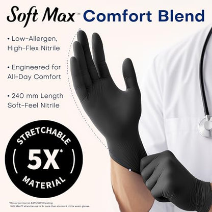 Supmedic Medical Soft Max™ Black Nitrile Disposable Gloves, 100 Pcs, Latex-Free & Powder-Free Food Safe Food Prep Exam Gloves - color: X-large (Black)