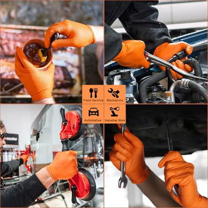 PROMEDIX P Heavy Duty Nitrile Gloves with Diamond Texture 8 Mil Latex Free Powder Free Industrial Disposable Glove - color: Orange, size: Medium