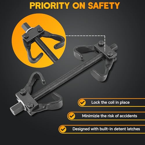 Coil Spring Compressor Tool Kit | Vehicle Strut & Coil Spring Installer/Remover Fit Most Struts & Coil Springs for Auto Repair with Tempered Chrome Steel Jaws