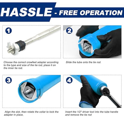 Inner Tie Rod Removal Tool, Master Inner Tie Rod Tool Set with 12 Crowfoot Adapters & 1/2 Inch Drive Tube for Tie Rods Remove & Install (Blue) - color: Blue
