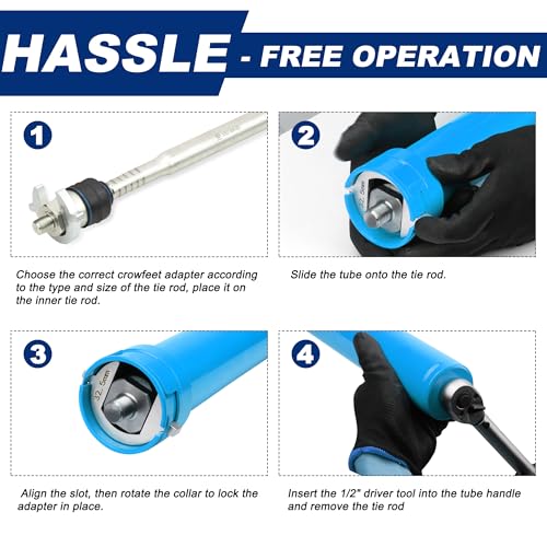 Inner Tie Rod Removal Tool, Master Inner Tie Rod Tool Set with 12 Crowfoot Adapters & 1/2 Inch Drive Tube for Tie Rods Remove & Install (Blue) - color: Blue