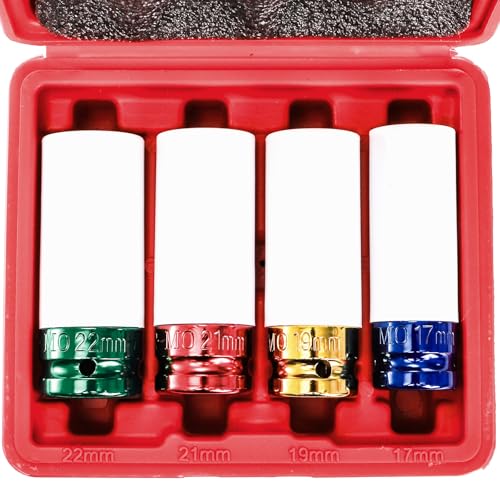 Okllen 4Pcs 1/2 Inch Drive Lug Nut Socket Set, Wheel Protector Thin Wall Socket, 17mm, 19mm, 21mm, 22mm, Impact Socket, CR-MO Steel