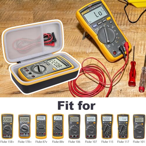 khanka Hard Case for Fluke 15B+/ 17B+/ 117/115/ 87V/ 88V/ 101 Digital Multimeter, Protective Storage Bag - Black（Case Only