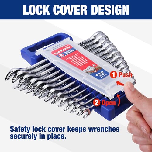 WORKPRO 2-Piece Wrench Organizer, 24-Slot Wrench Holder Set with Lock Cover | Plastic Wrench Storage Metric & SAE Compatibility (Up to 19mm or 7/8), Premium Quality Tool Trays with Carrying Handle - style: Plastic Wrench Organizer(2PC)