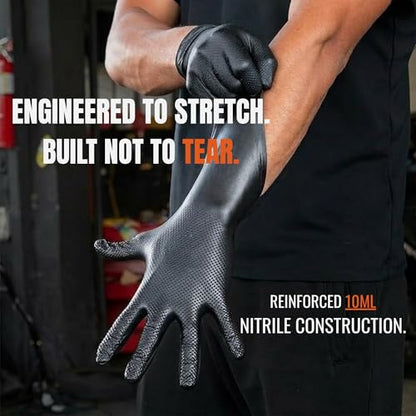 10 Mil Heavy-Duty Black Nitrile Gloves, Diamond Grip, Mechanic Grade, Latex & Powder Free, 1000 Count Bulk - size: Large