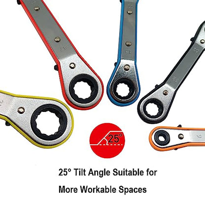 MacWork 5-Piece Offset Ratcheting Wrench Set Five Colors Reversible Universal Ratchet Double Ring Spanners,Professional Heat Treated Alloy Steel Metric Combination - size: Metric