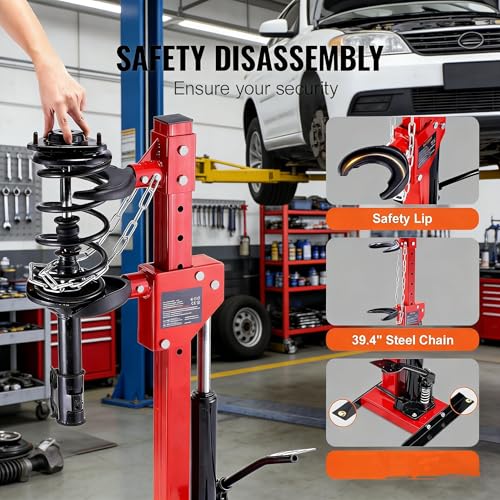 Professional Hydraulic Coil Spring Compressor for Car, SUV & Truck – Heavy Duty Foot Pedal Operated Strut & Shock Absorber Tool with Safety Lock, Durable Steel Construction, Red - color: Red