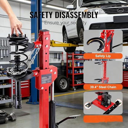 Professional Hydraulic Coil Spring Compressor for Car, SUV & Truck – Heavy Duty Foot Pedal Operated Strut & Shock Absorber Tool with Safety Lock, Durable Steel Construction, Red - color: Red