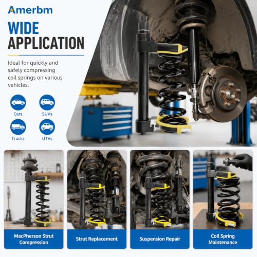 Heavy Duty Macpherson Strut Spring Compressor Tool - Impact Wrench Compatible, Coil Spring Extractor Kit with Overload Protection & Safety Guard, 3 Interchangeable Forks for Car & UTV - style: Impact Wrench Rated