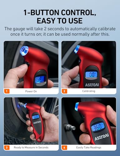 AstroAI Digital Tire Pressure Gauge 150 PSI, Industrial Tire Gauge Calibrated to ANSI B40.7 +/-1PSI, AAA Batteries, for Light Trucks, Pickup Trucks, SUVs, Cars Red, 2 Pack - color: Red, size: 2Pack