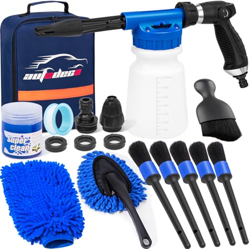 Car Wash Detailing Kit Cleaning Kits with Foam Gun Sprayer, Car Wash Brush and Large Wash Mitt Duster for Car Interior and Exterior Cleaning (Blue) - color: Blue