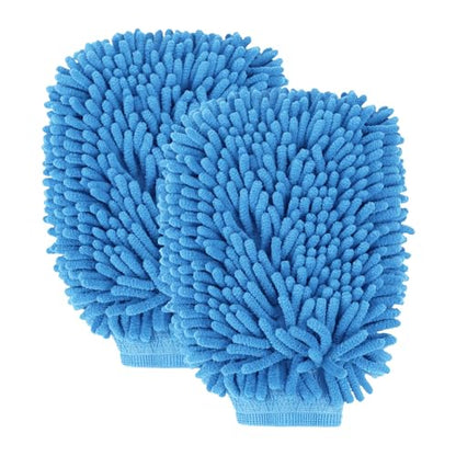 wuyaoyao 2PCS Car Wash Mitt, 10.14"×7.12" Chenille Microfiber Car Wash Mitts, Scratch-Free & Lint-Free, Absorbent Double Sided Clean Glove for Cars Cleaning, Auto Cleaning Supplies (Sky Blue) - color: Sky Blue