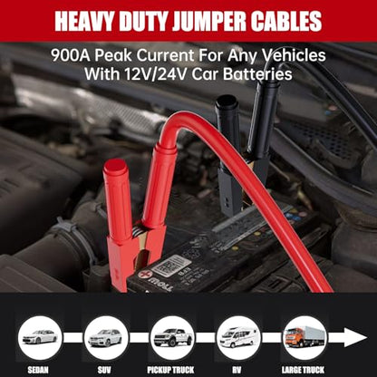 Heavy Duty Jumper Cables for Car Battery, 1 Gauge 30 Feet 900AMP Quick Connect Booster for Jump Starting Dead or Weak Batteries, Suitable for 8L Gas & 6L Diesel, Carrying Bag Included - size: 1 Gauge（30FT）