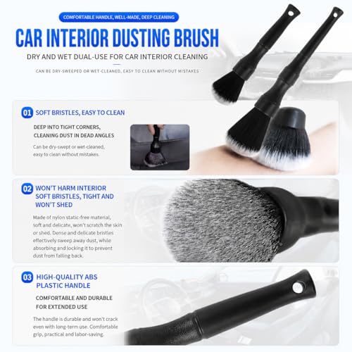 4PCS Car Interior Cleaning Brushes Set，Soft Bristles Detailing Brush Dusting Tool for Air Vents, Dashboard & Crevices