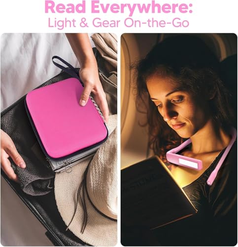 Pink Gifts Neck Light with Storage Case, Back to School Teacher Gifts for Book Lovers Readers Knitters Crafters, 10-80Hrs Eye-friendly Book Reading Light Knitting Crochet Sewing Craft Light Book Lamp - color: Pink with storage case