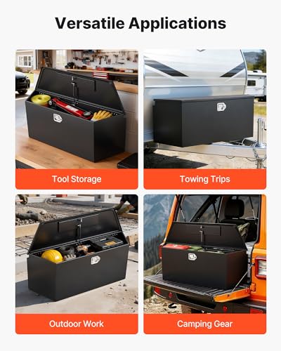 VEVOR Trailer Tongue Box, Heavy Duty Trailer Tongue Tool Box Storage Organizer with Lock & Keys, Utility Tool Chest for Pickup Truck Bed, RV, SUV, Off-Road Vehicle, Steel, 49" x 13.9" x 18.5" - size: 49" Black, style: Steel