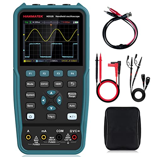 HANMATEK 3 in 1 Handheld Oscilloscope Multimeter with 2 Channels HO52S 3.5"TFT Oscilloscop, 50Mhz Waveform Generator Multimeter Backlit Screen, Auto-Calibration Function, Memory Function, Multi Tester - style: Professional 50 Mhz+Generator