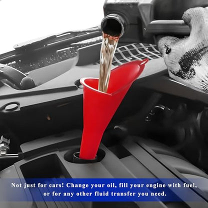 2PCS Oil Funnel, Flexible Multi-Function Automotive Oil Funnel, Spill-Proof Plastic Long Neck Engine Funnels Set for Gas Lubricants Water Diesel Fuel Kerosene, Car Accessories (Red) - color: Red, 2 PCS