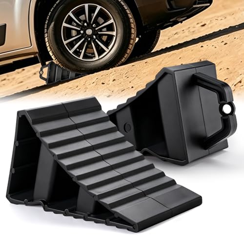 Wheel Chocks for Travel Trailer, Anti-Slip Tire Block, Easy Place & Removal | Plastic Wheel Stopper with Grip Handle, 2PCS Portable Lightweight Tire Chocks for RV Camper Parking & Utility Trailer Use