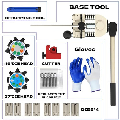 KJE 45 & 37 Degree Brake Line Flaring Tool Kit, Single Bubble Double Brake Flare Tool Kit, Profession Brake Line and Tubing Flaring Tool for 3/16", 1/4", 5/16", 3/8" Tubes - size: 45°&37°
