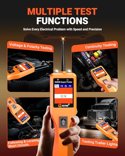 KZYEE KM06 Automotive Power Circuit Probe Tester 8-35V, All-in-One Electrical Diagnostic Tool with Component Activation, Short Circuit Finder, Wire Tracer & Trailer Light Tester for Cars, Trucks & RVs - color: Amber Orange