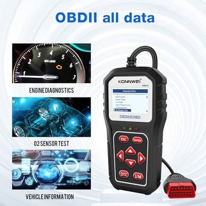 KONNWEI KW818 Bluetooth OBD2 Scanner for All Vehicles – Car Code Reader, Check Engine Light Diagnostic Tool, Full OBDII Functions, Real-Time Data, Fault Code Reader, Compatible with iOS & Android