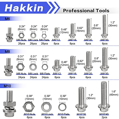 Hakkin 232Pcs Flange Bolts and Nuts Kit M6 M8 M10 Metric Flange Bolt Assortment, 304 Stainless Steel Metric Hex Bolts, M6-1.0 M8-1.25 M10-1.5 Flange Screw Set Nuts and Bolts Assortment Kit - size: 232PCS M6 M8 M10 Flanged Bolts Silver