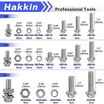 Hakkin 232Pcs Flange Bolts and Nuts Kit M6 M8 M10 Metric Flange Bolt Assortment, 304 Stainless Steel Metric Hex Bolts, M6-1.0 M8-1.25 M10-1.5 Flange Screw Set Nuts and Bolts Assortment Kit - size: 232PCS M6 M8 M10 Flanged Bolts Silver